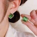 925 Silver Green Cat's Eye Stone Stud Earing - Image 4