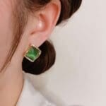925 Silver Green Cat's Eye Stone Stud Earing - Image 3