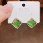 925 Silver Green Cat's Eye Stone Stud Earing - Image 2