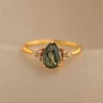 Vintage agate Teardrop Dainty Moss Cocktail Ring