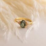 Vintage agate Teardrop Dainty Moss Cocktail Ring - Image 2