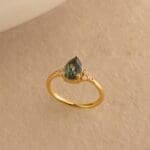 Vintage agate Teardrop Dainty Moss Cocktail Ring - Image 3