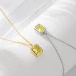 Top quality Square Peridot color 5A CZ 925 sterling silver necklace