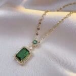 Emerald green zircon necklace titanium steel jewelry set - Image 3