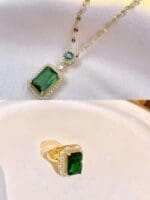 Emerald green zircon necklace titanium steel jewelry set - Image 5