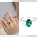 Lab-grown Zambia Emerald egg-shaped ring - Image 6