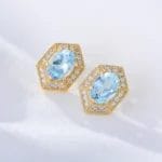 Natural sky-blue topaz hexagon stud earring - Image 4