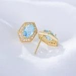 Natural sky-blue topaz hexagon stud earring - Image 5
