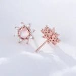 Natural Moonstone flower rose gold vermeiled 925 silver stud earring - Image 4