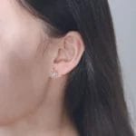 Natural Moonstone flower rose gold vermeiled 925 silver stud earring - Image 2