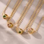 Round ball inlaid colorful zircon rice bead clavicle necklace