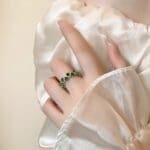 Emerald color CZ fortune-attracting adjustable ring - Image 4