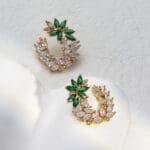 Emerald diamond flower circle earring - Image 3