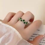 Emerald color CZ fortune-attracting adjustable ring - Image 2