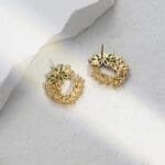 Emerald diamond flower circle earring - Image 2