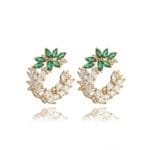 Emerald diamond flower circle earring
