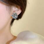 Blue Topaz and natural Black obsidian Flower petal stud earring - Image 4